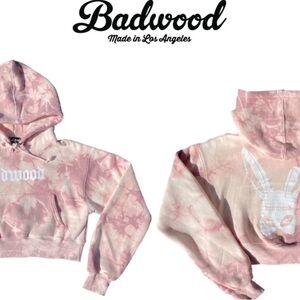 Badwood Bad Bunny Pink Tie-Dye Cropped Hoodie